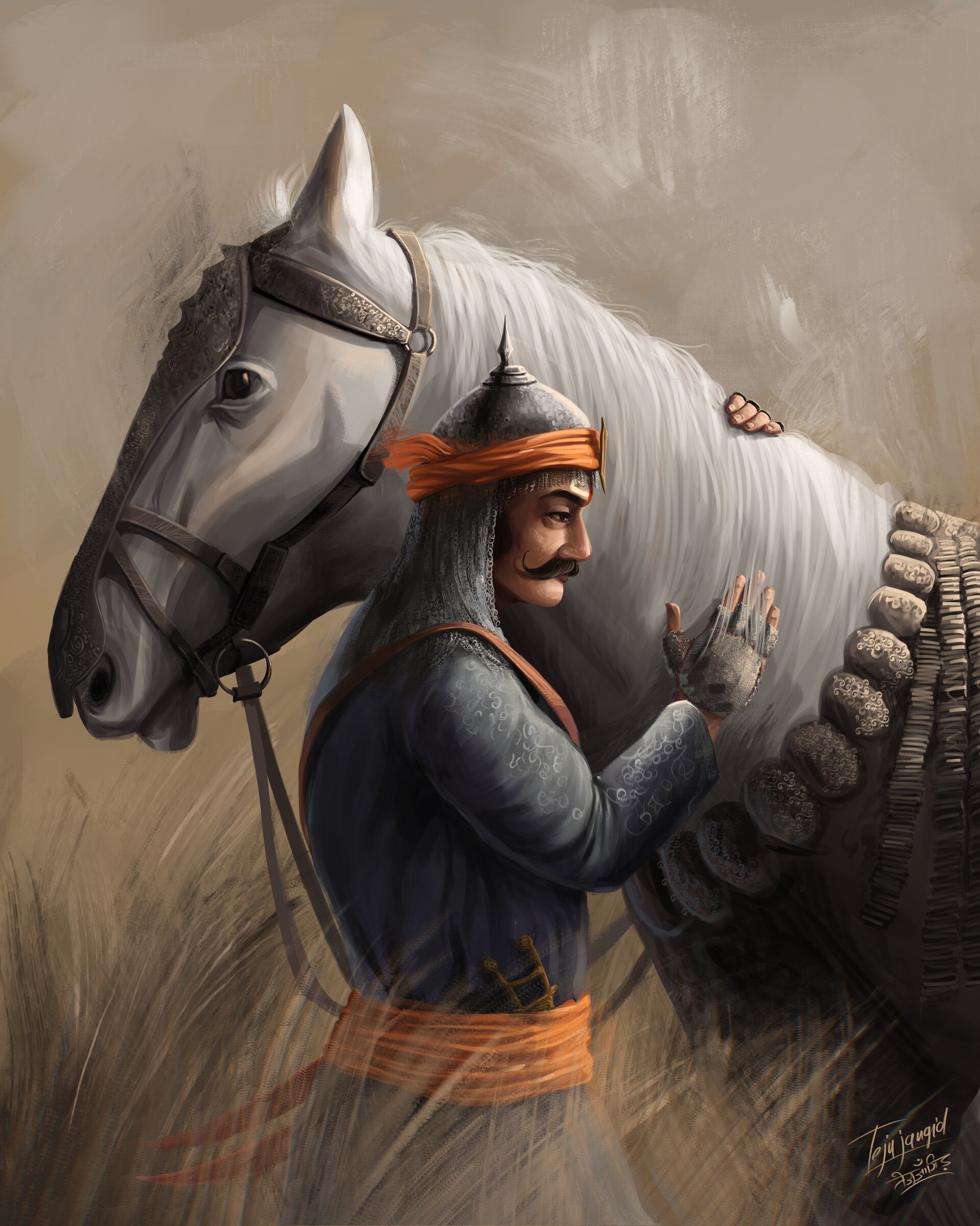 Maharana Pratap - White Horse - Portrait