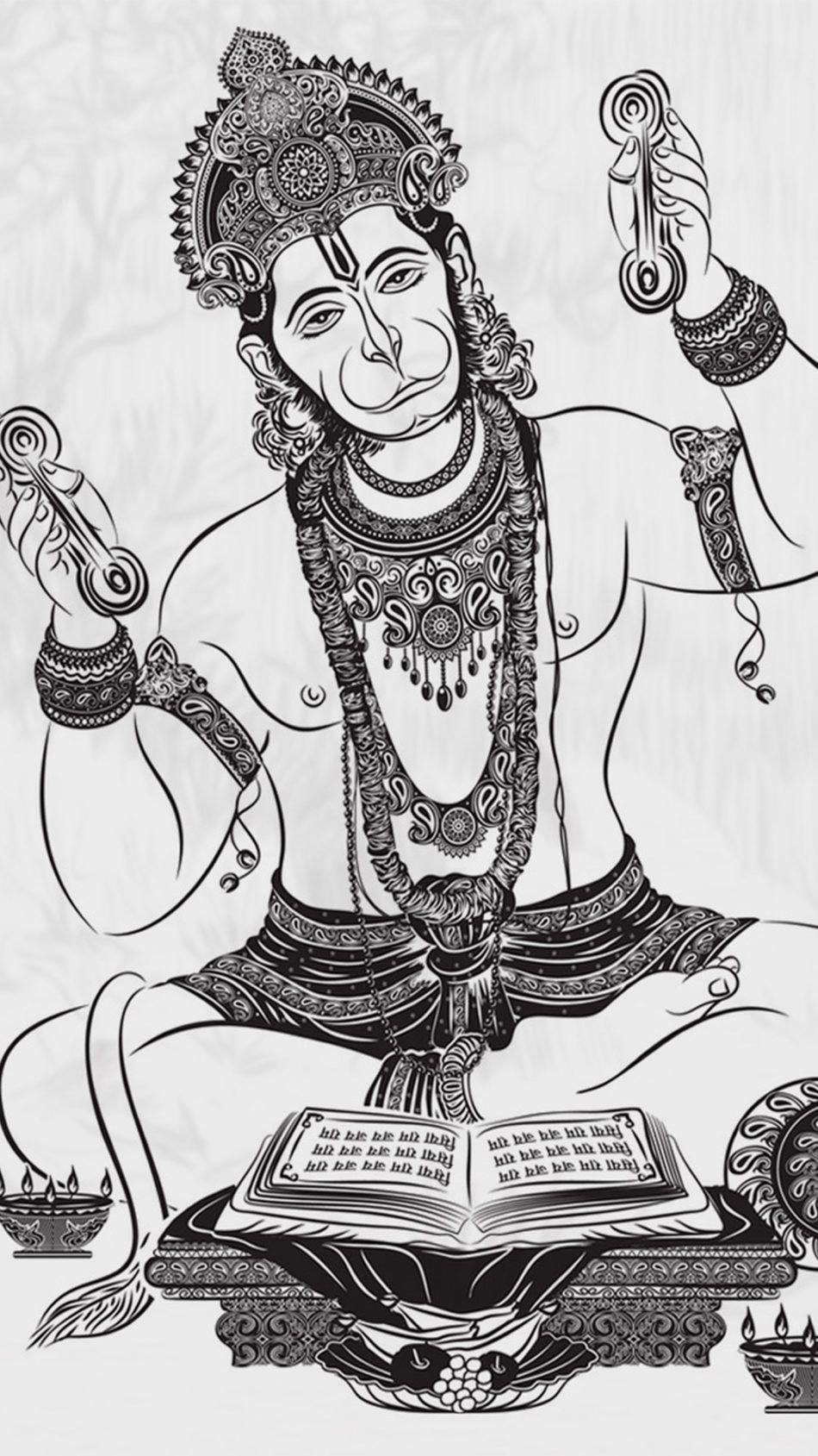 Lord hanuman ji line art