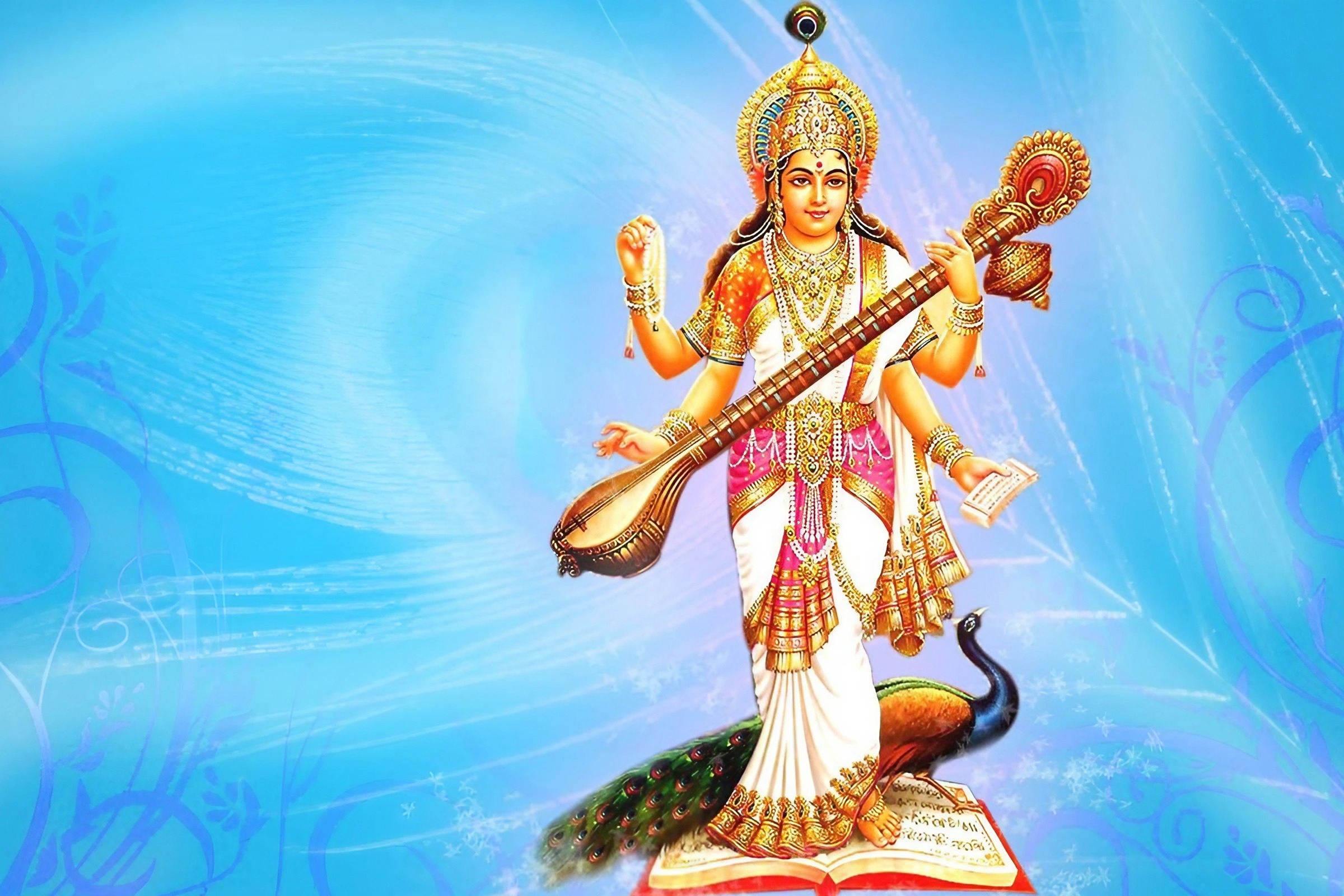 Saraswati Puja - Blue Background