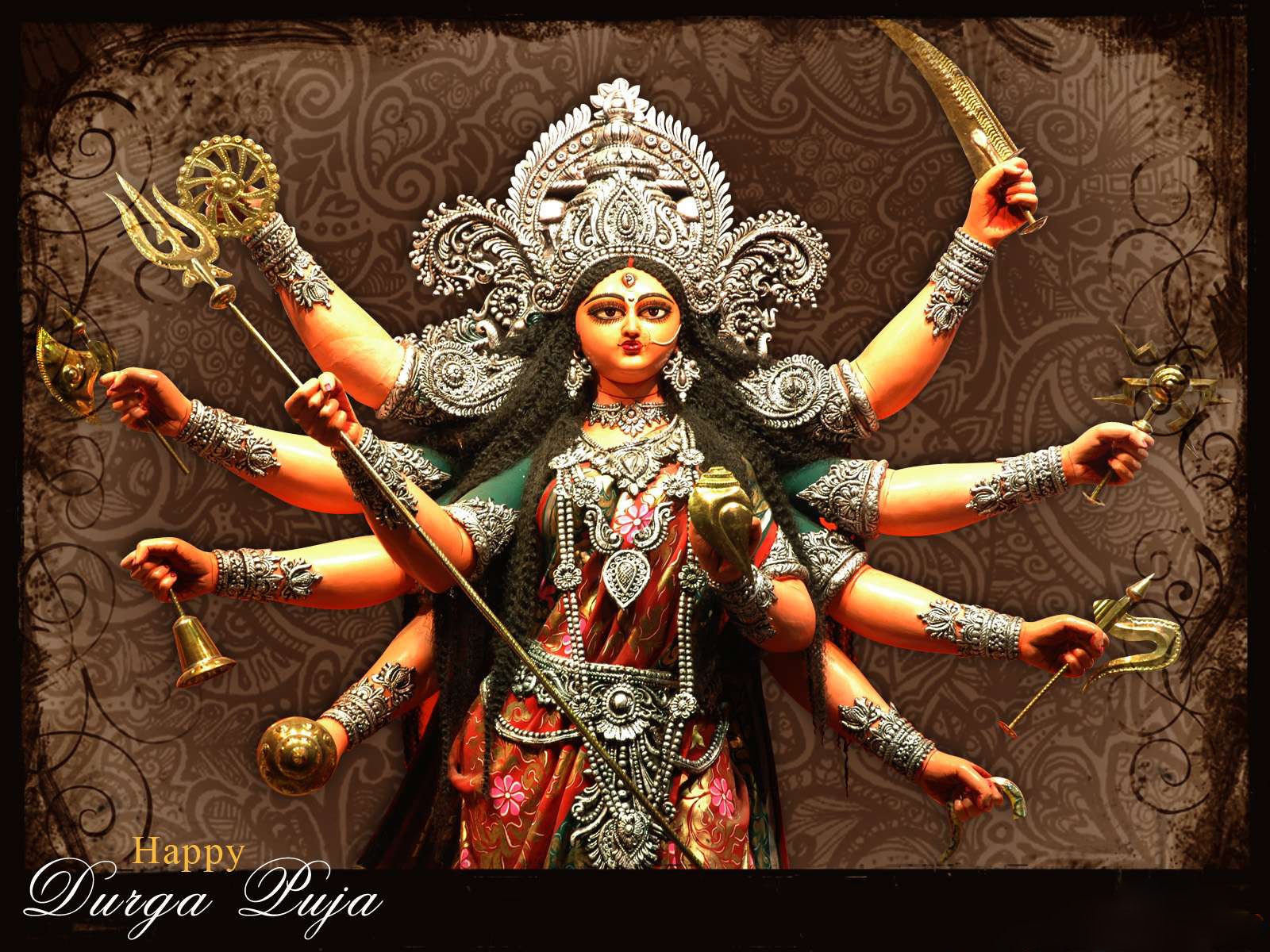 Durga Maa With Silver Mukut Pictures