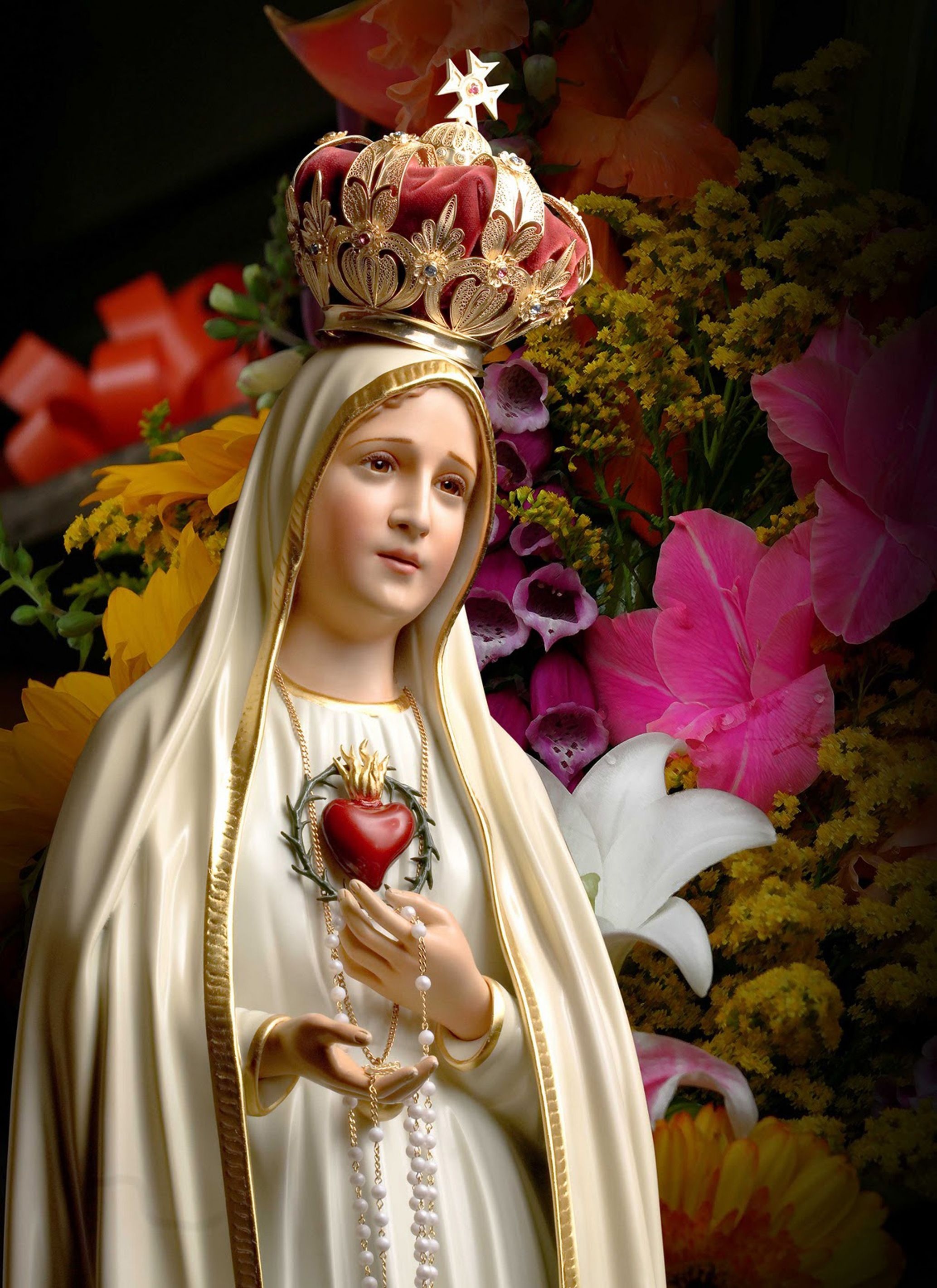 Mother Mary Photos - With Colorful Flowers