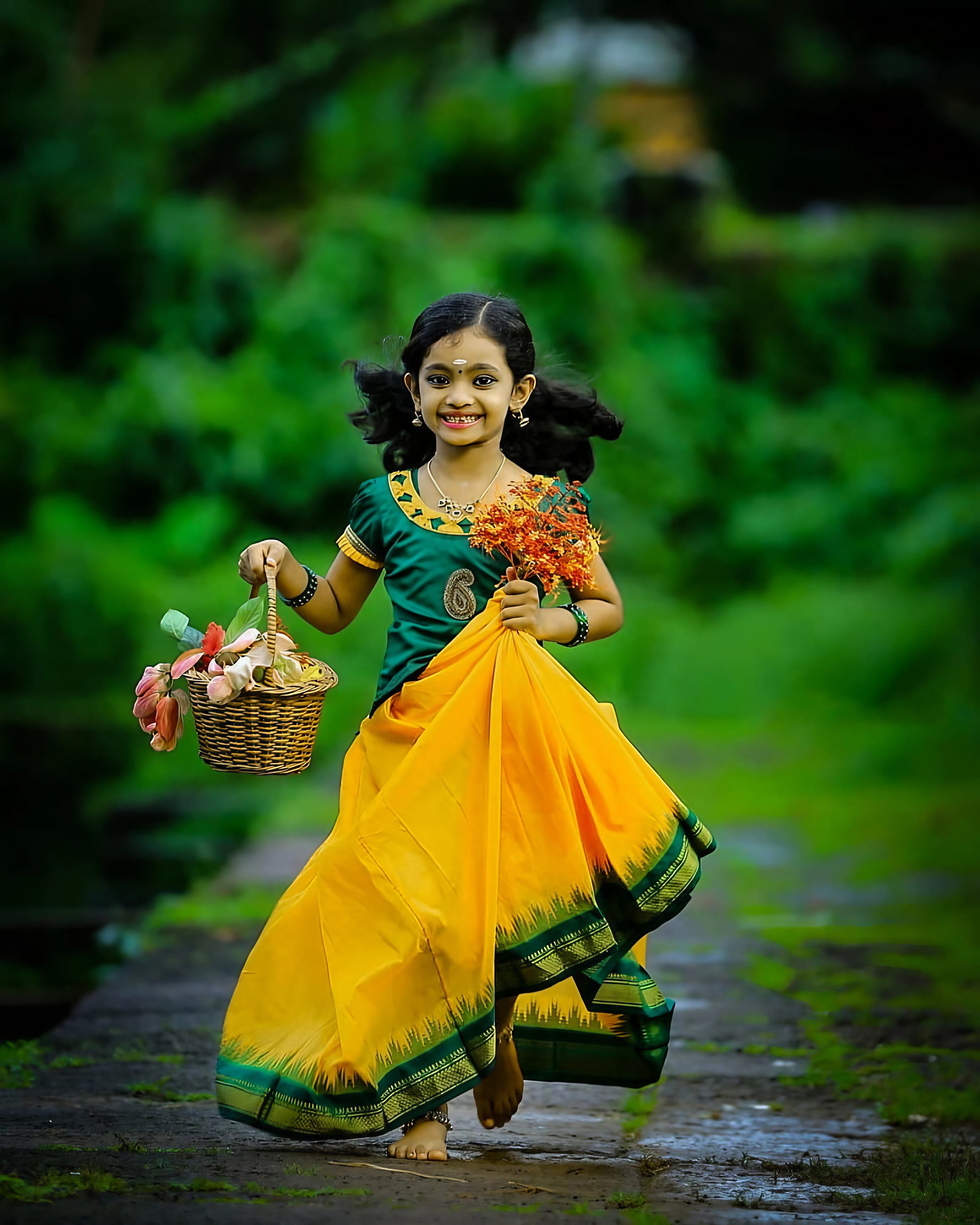 Tamil Style - baby girl in yellow dress