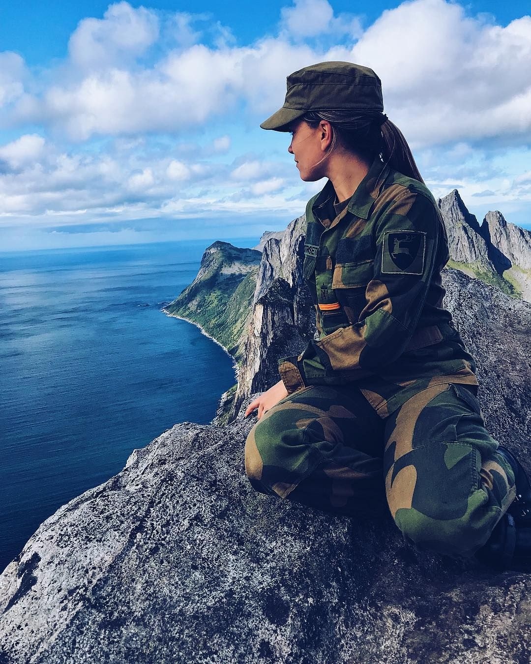 Indian Army Girl Sitting On Mountains
