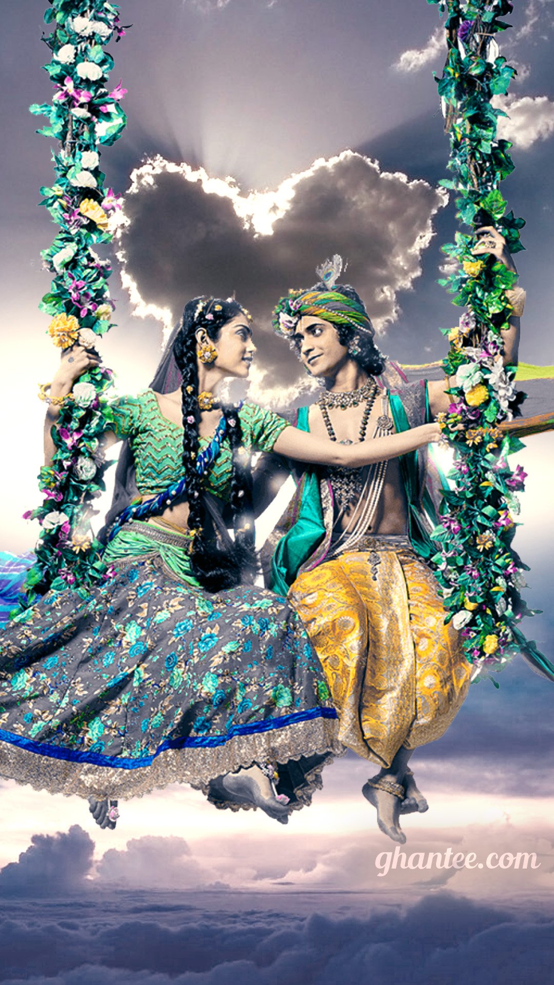 Radha Krishna - Heart Cloud Background