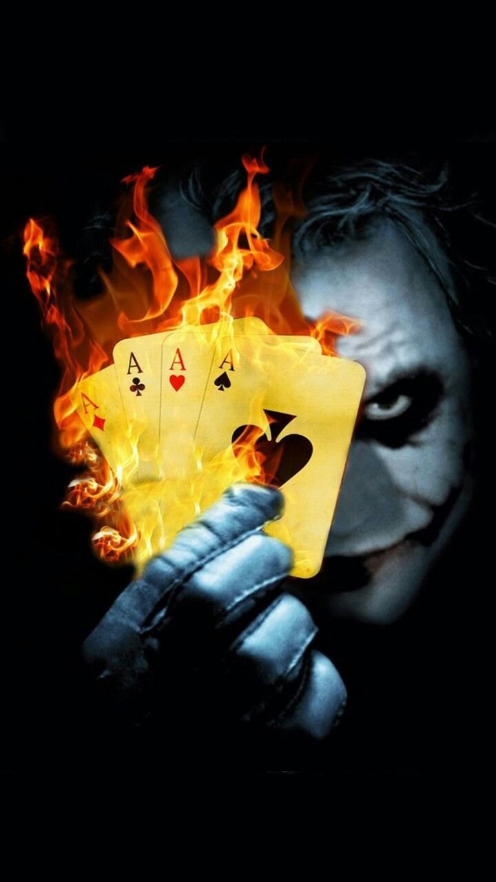 The joker with fire flame card