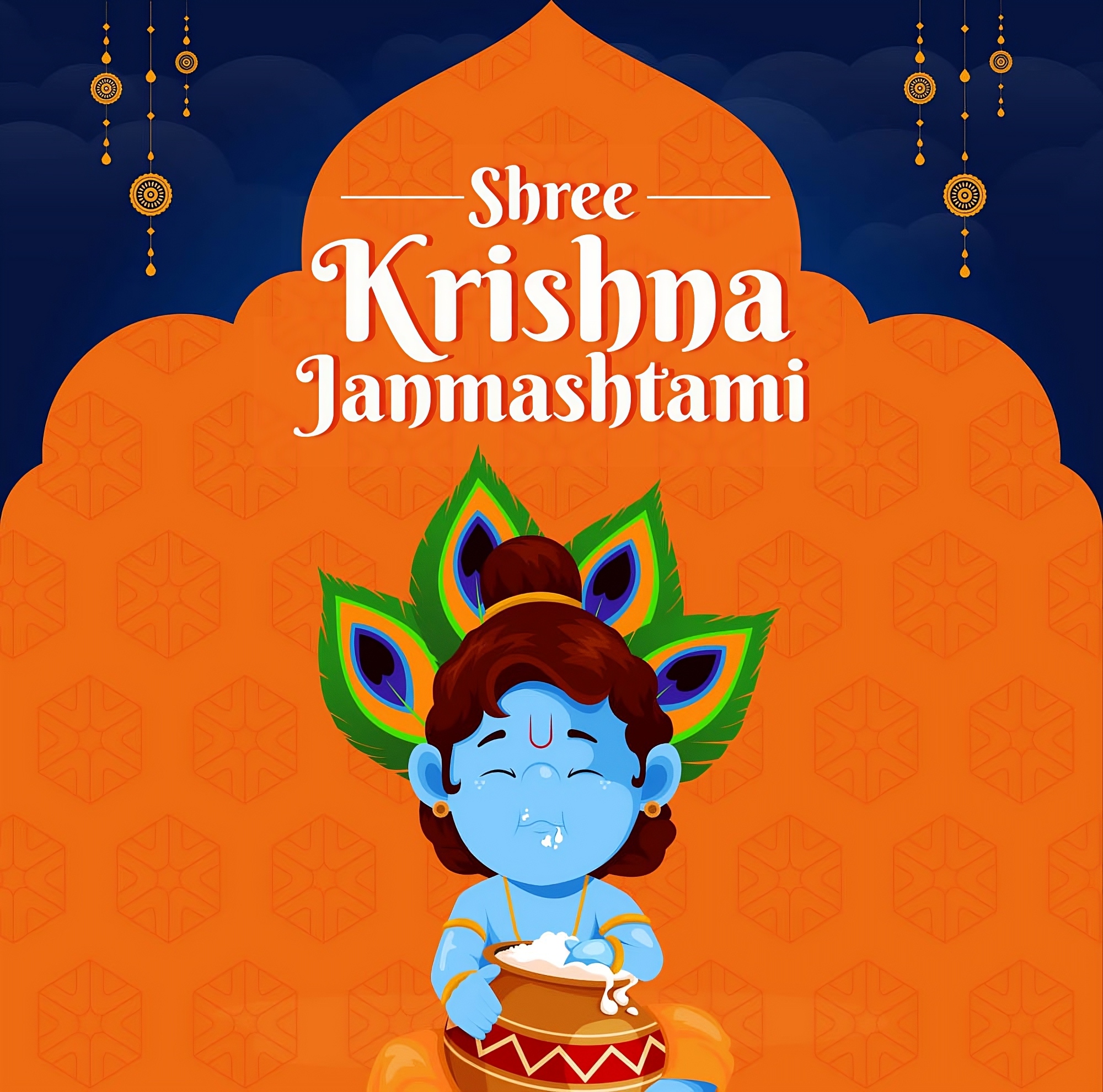 Cute Krishna - krishna orange bg