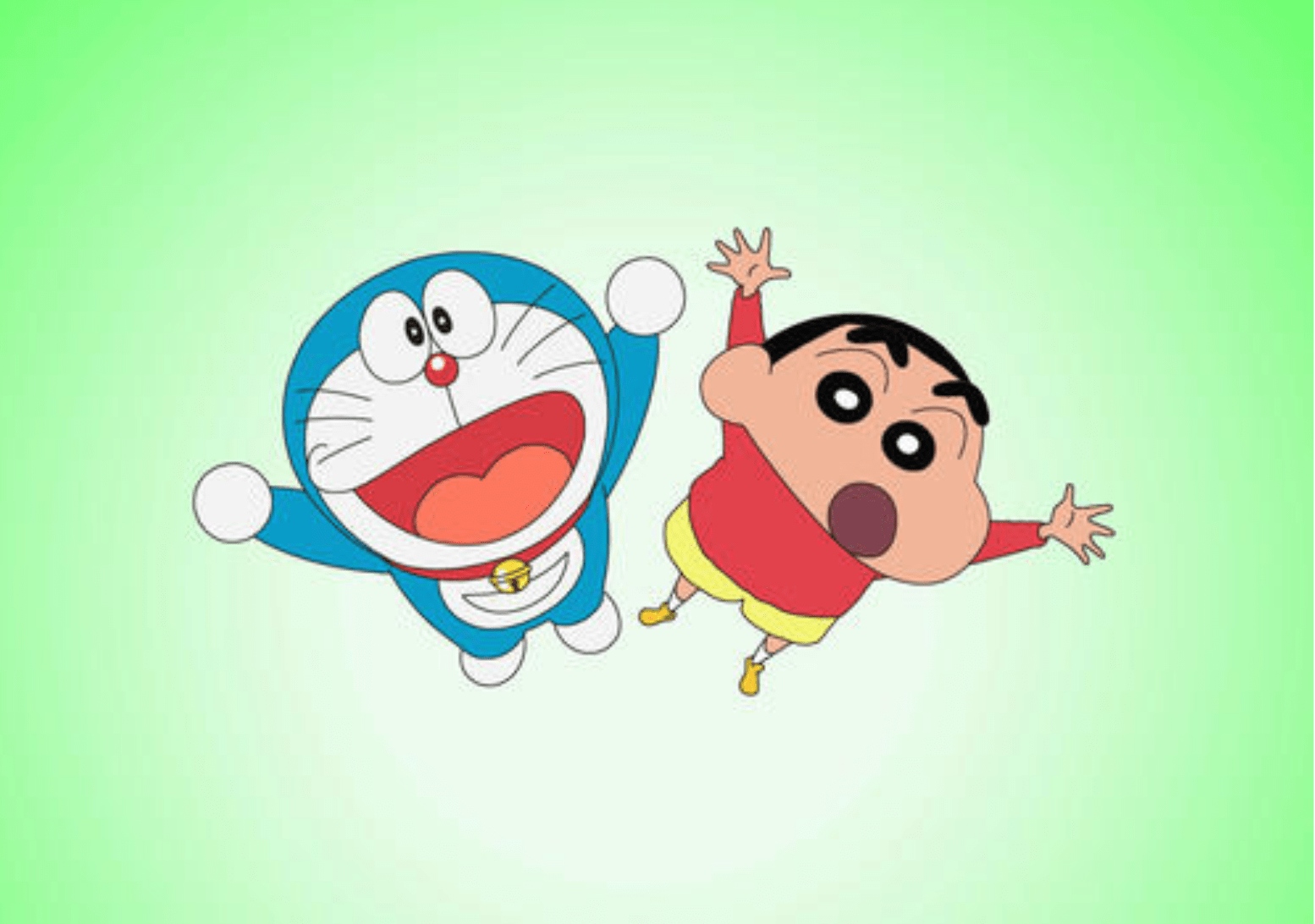 Shinchan And Doraemon - Shinchan - Green Background
