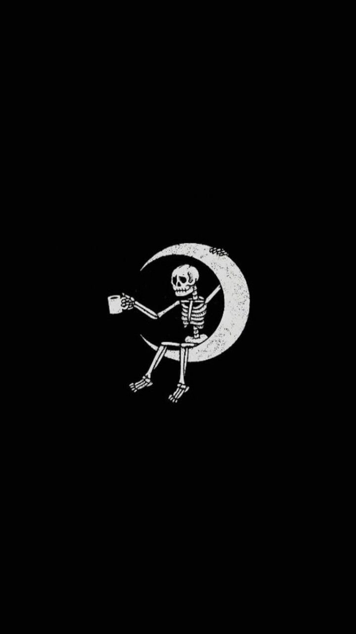 Skeleton Sitting On Moon