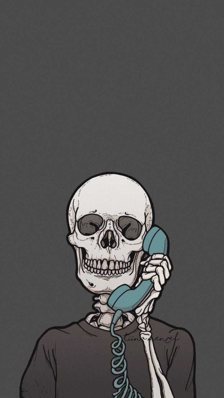 Aesthetic Skeleton With Telephone