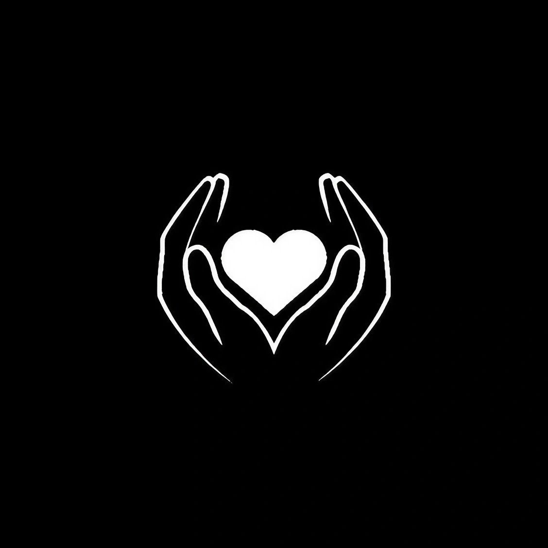 Black Line Emoji Art - Hands Holding Heart