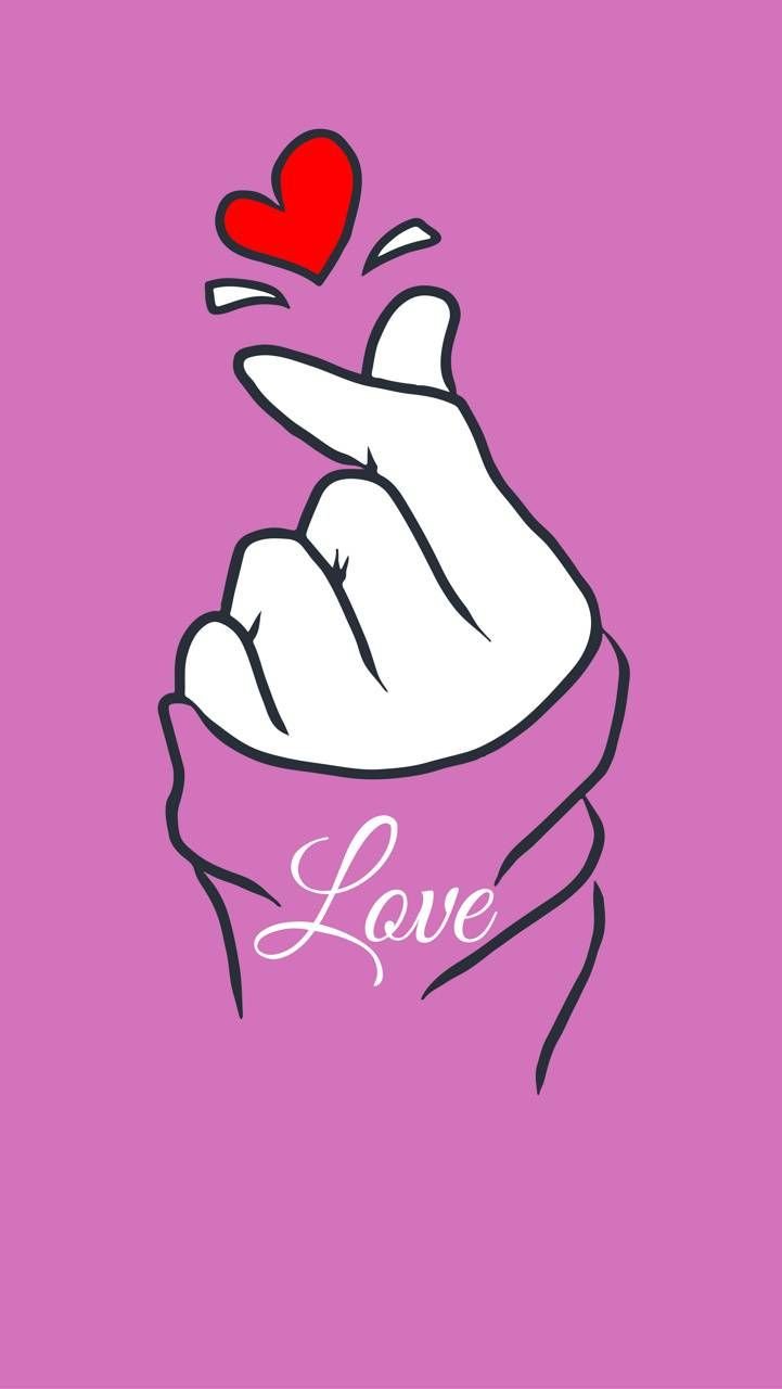 Bts Finger Heart pink background