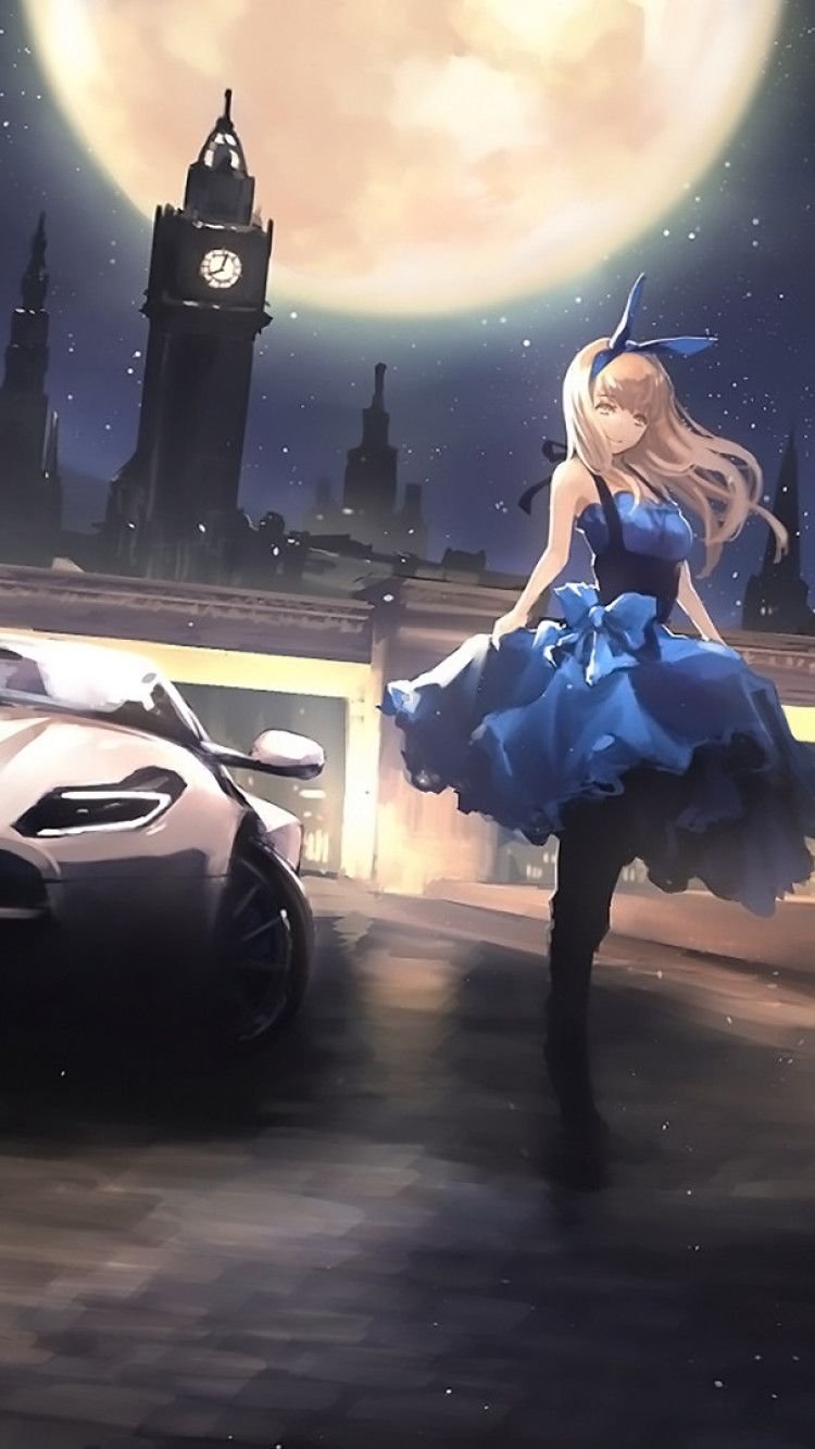 Anime Car And Blonde Girl