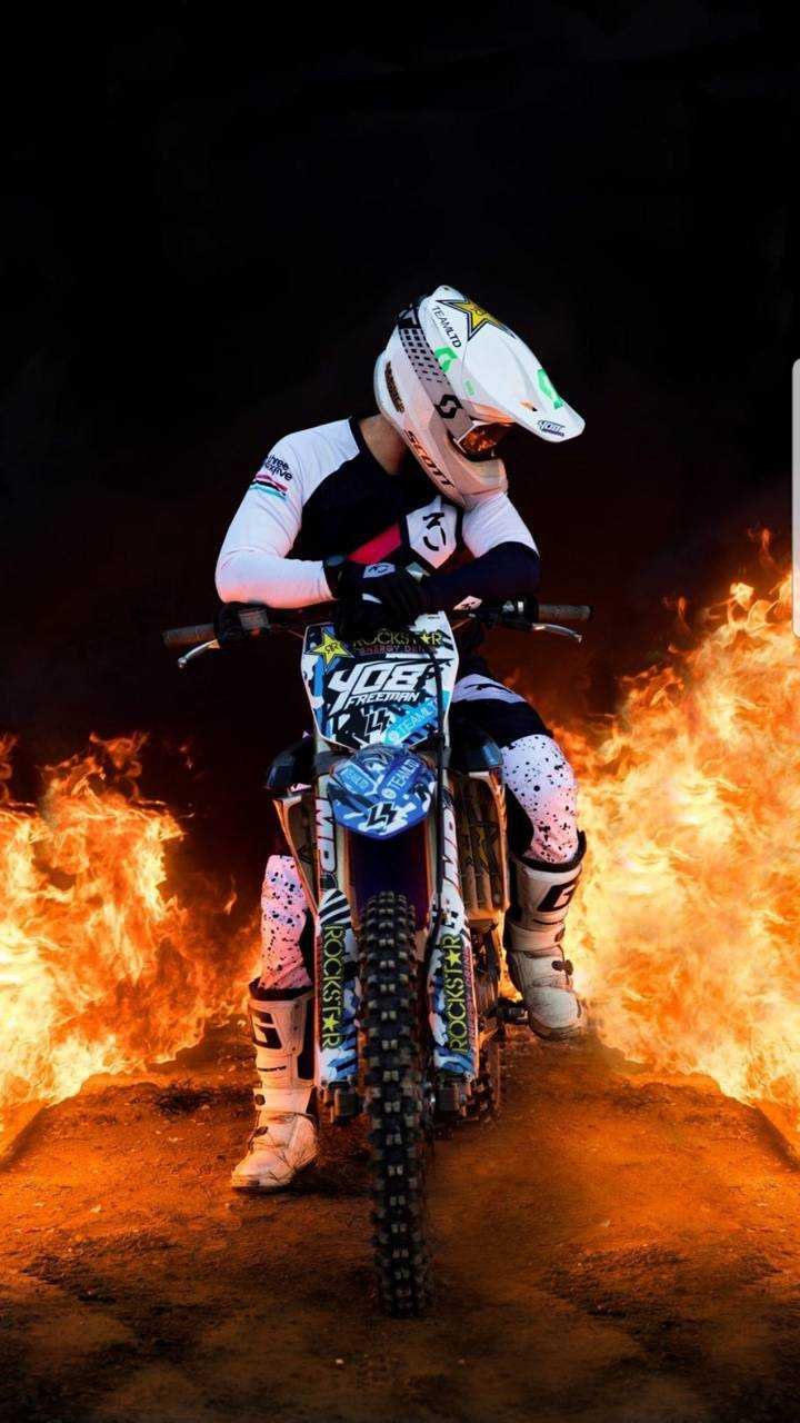 Dirt bike in fire flame