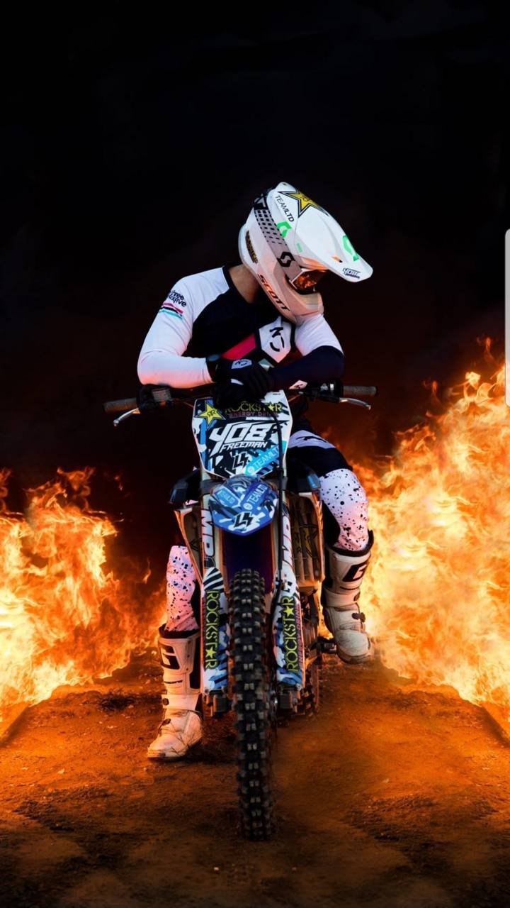 Dirt Bike With Fire Background