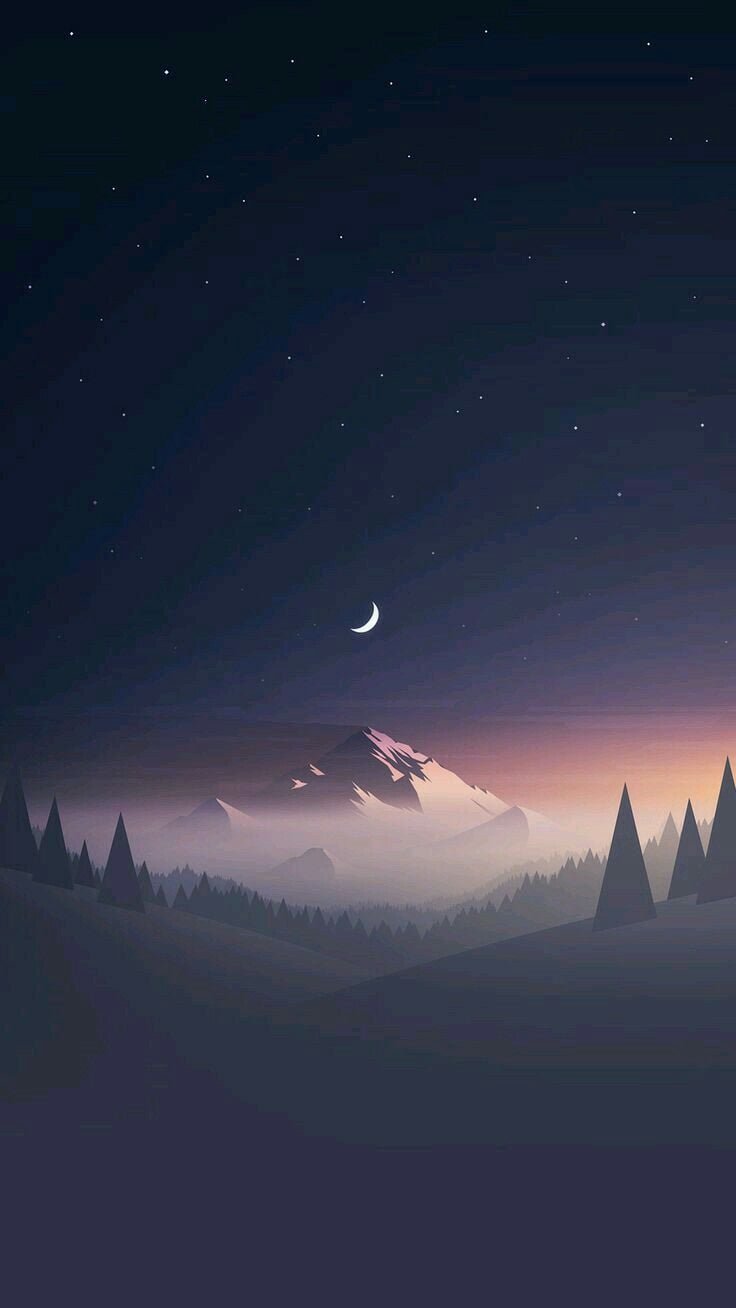 Dark Mountains With Moon
