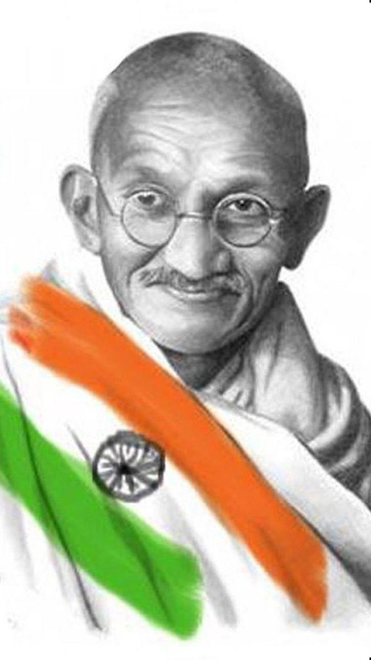 Mahatma Gandhi With Indian Flag