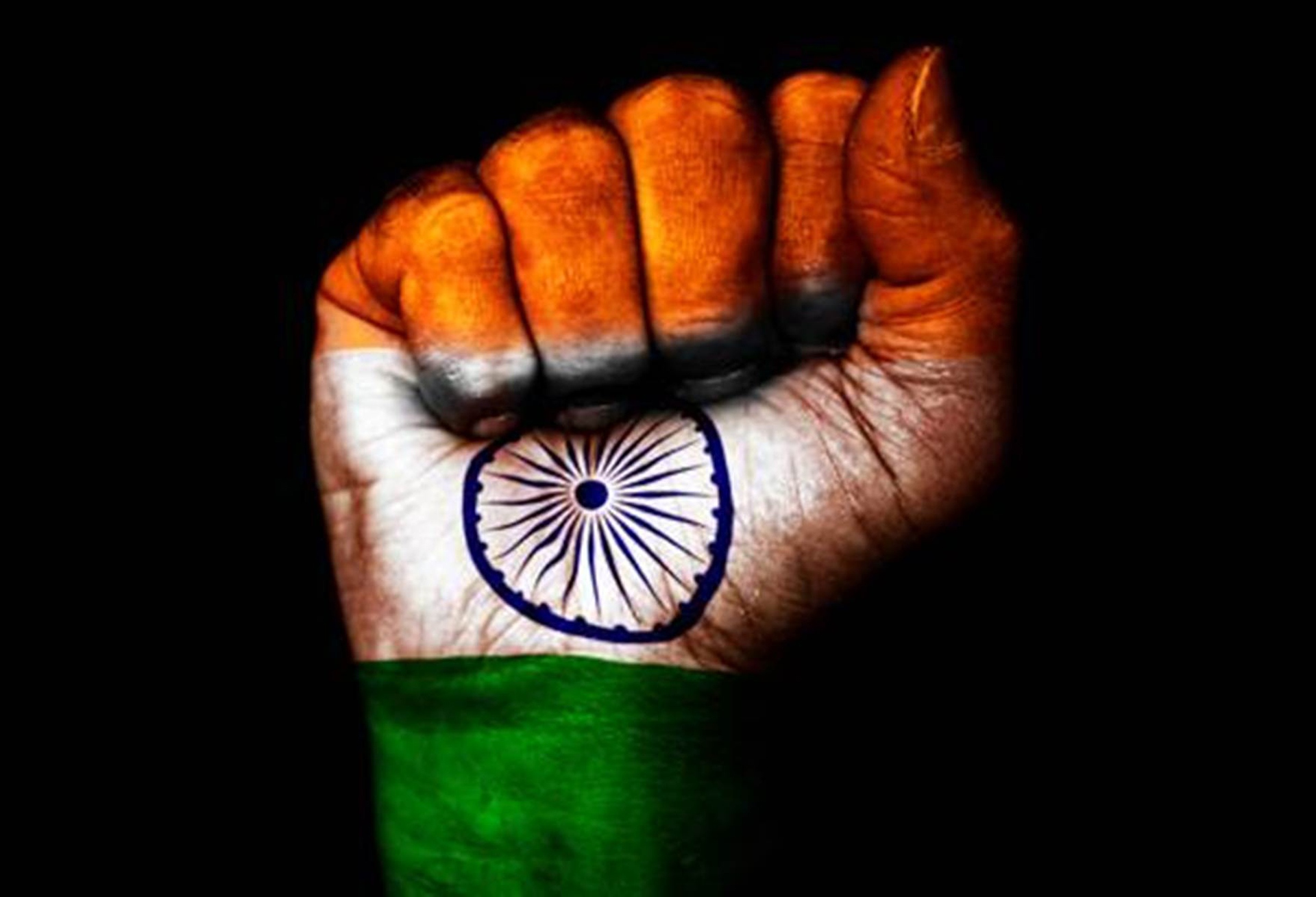 Indian Flag Photo Painted In Hand With Dark Effects