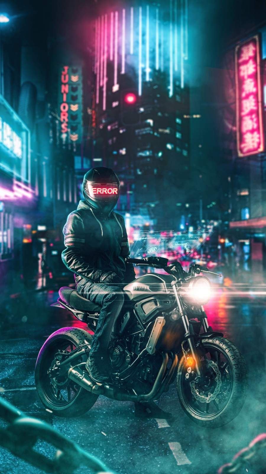 Bike Rider With Neon Light