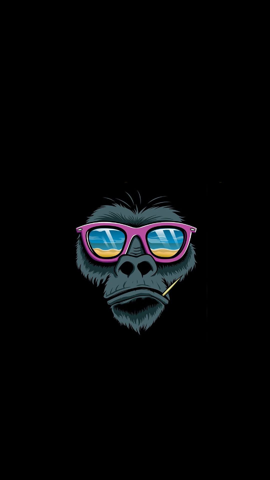 A Gorilla Wearing Sunglasses On A Black Background