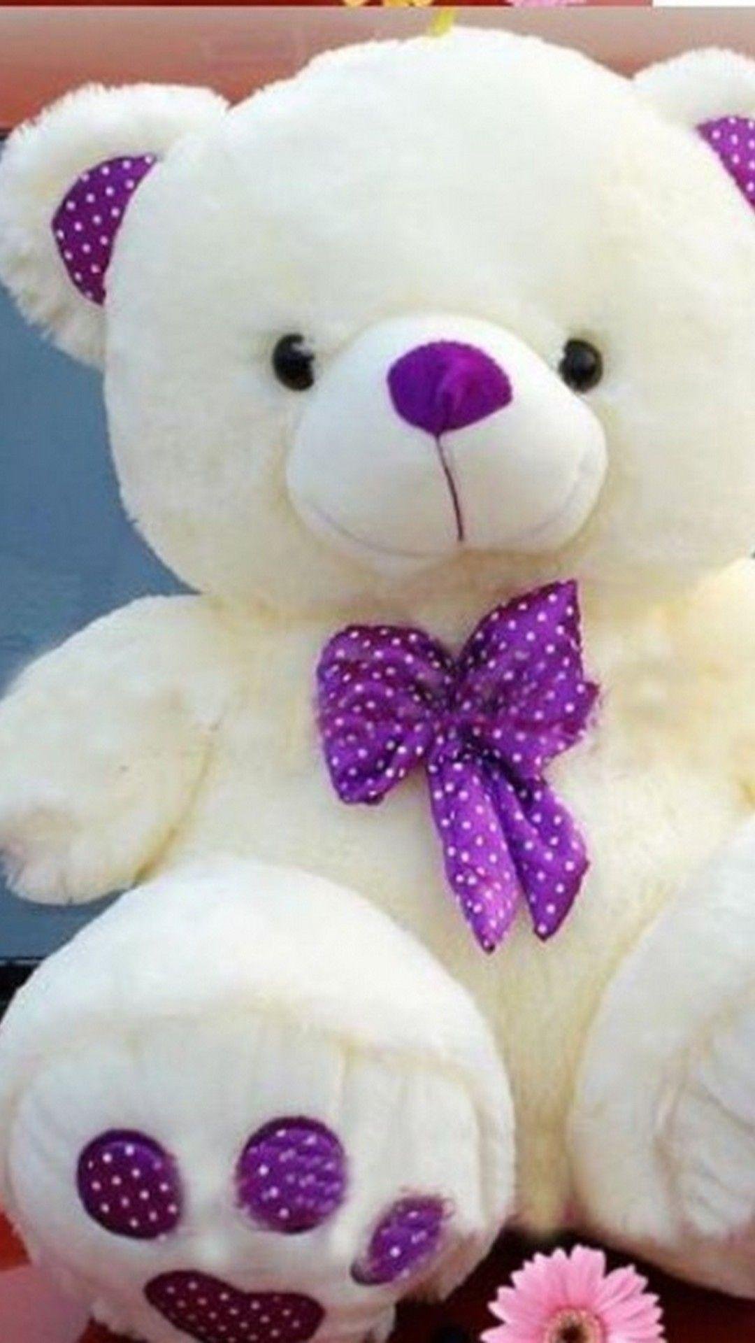 Cute White And Purple Teddy Bear