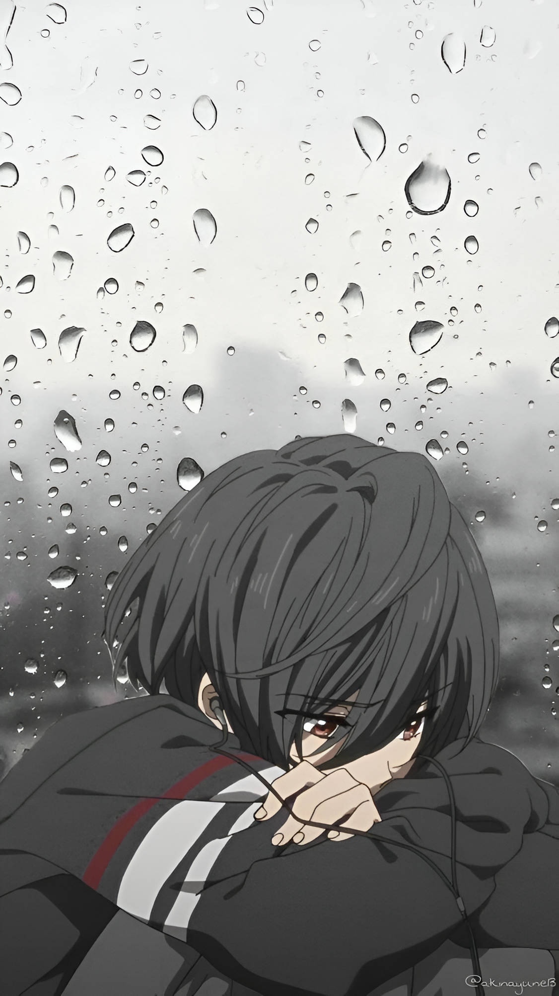 Broken Heart Sad Anime Boy - Waterdrops Background