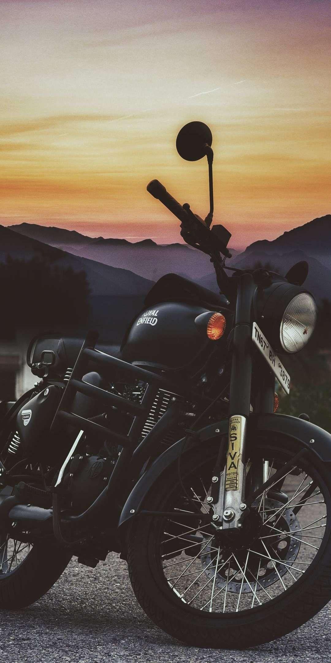 Royal Enfield Bike - Sunset Background