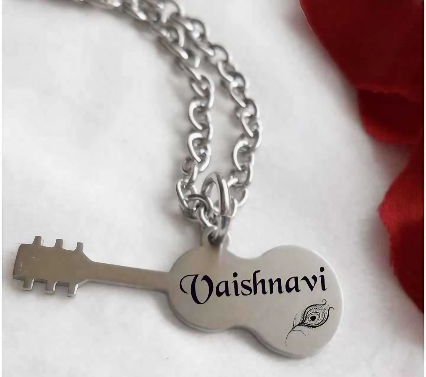 Vaishnavi Name - Silver Guitar Locket