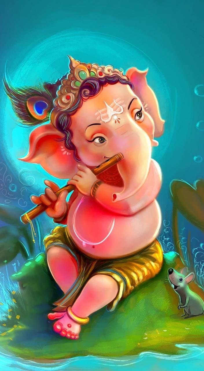 Lord Baby Ganesha Playing Flute