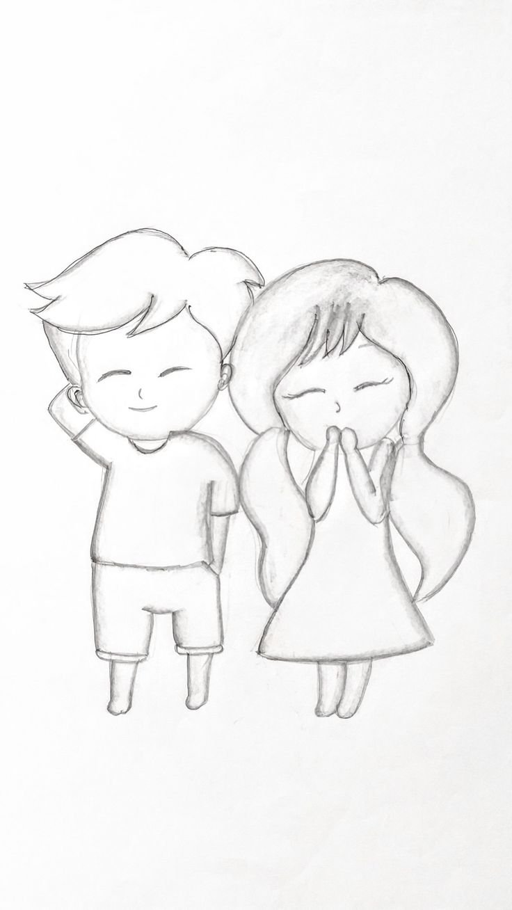 Cute Boy And Girl Pencil Sketch