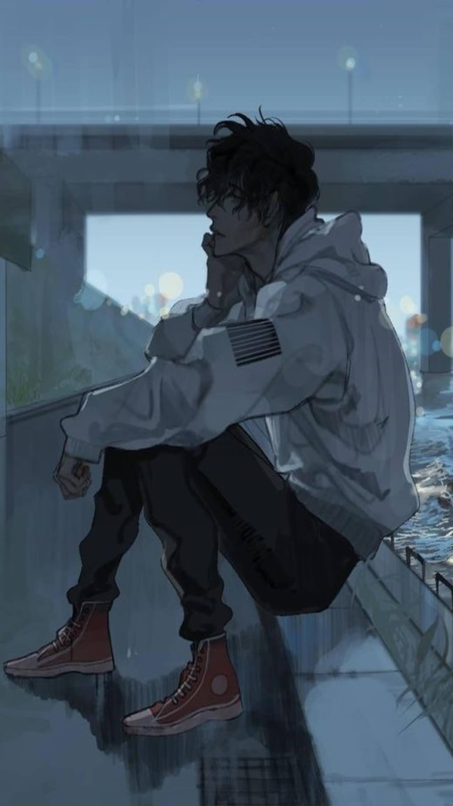 Alone boy sad anime